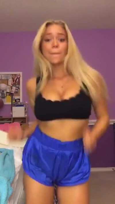 Big Busty Blonde in Blue Booty Shorts🍒🎂