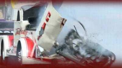 Blowing an engine clear out during a truck pull