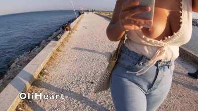 Teasing strangers with my nipples