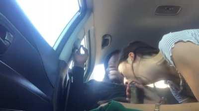 Sucking that big fat cock on the backseat