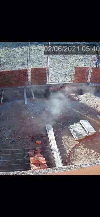 Kids climbing on my parents incomplete brick wall
