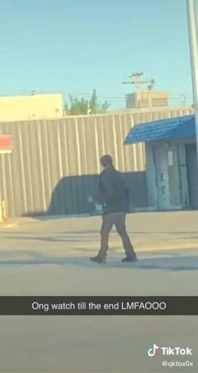 Man who is kicking cars for no reason gets some karma