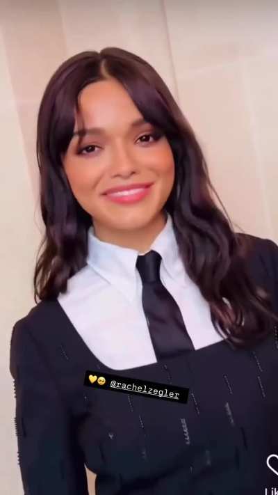 Rachel posing at the Thom Browne spring 2026 show