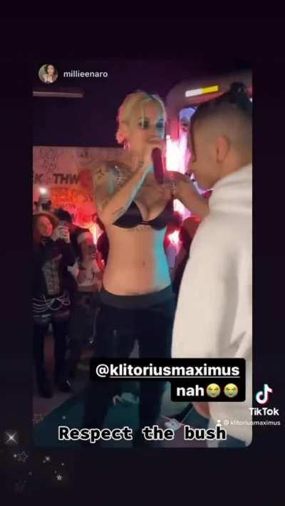 Female rapper BigKlit makes some dude kiss and lick her bush on stage