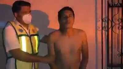 Guy on drugs smashes car.