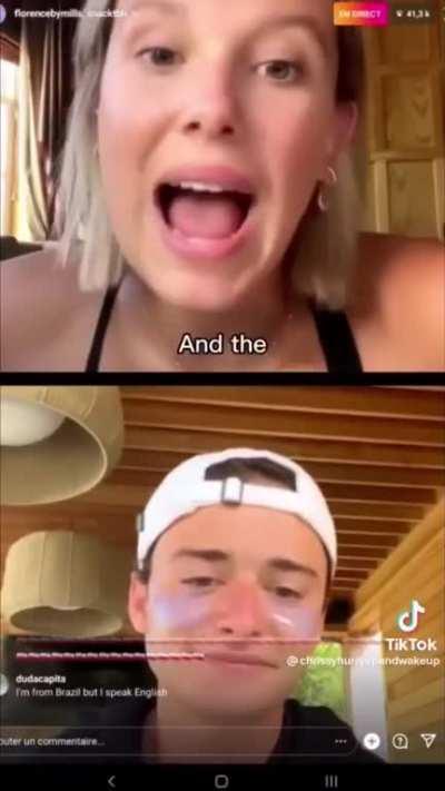 Noah Schnapp trying to flirt with Millie Bobby Brown 😏