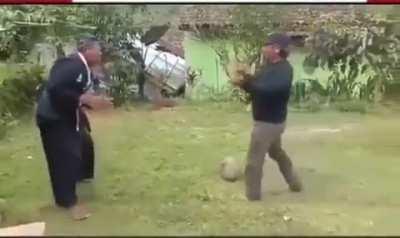 He thinks he can stop the boulder with his magic