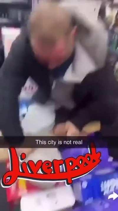 Fight in the off licence, Liverpool, England 