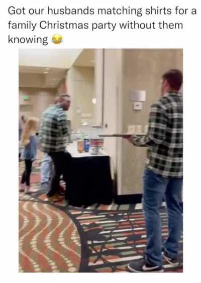 Their wives all bought them the same shirt