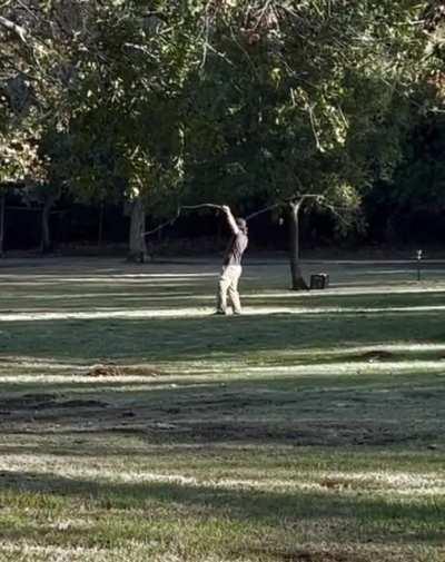 Man in LA practices his mad whip skills.