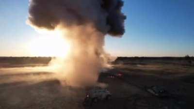 Ukrainian forces using a US donated M58 MICLIC to clear a field