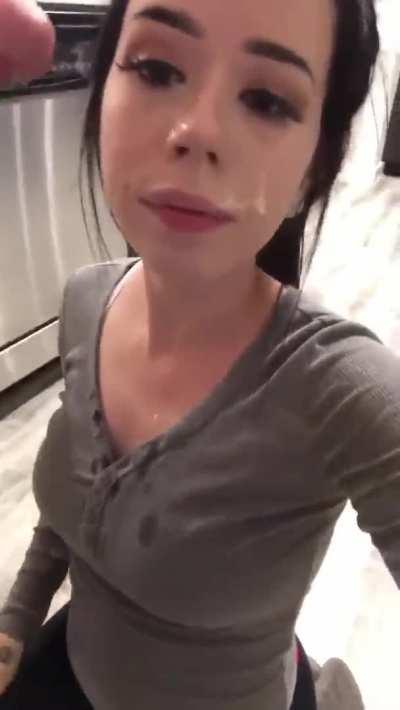 A girl who loves getting cum on her face