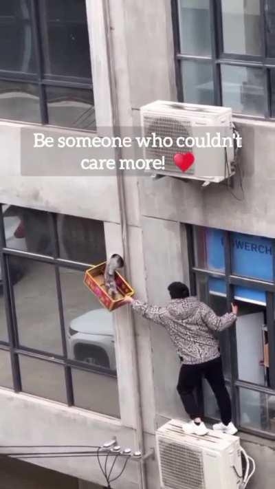 Man Takes Risks To Save A Cat