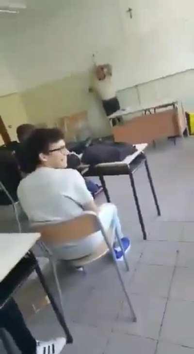 POS Throws trash can at professor