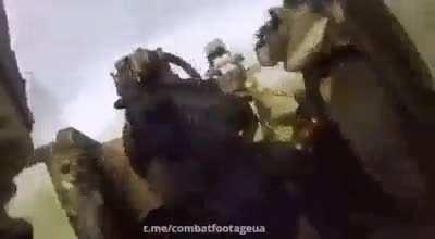 assault on enemy positions by the R.U.G. fighters, from the GoPro camera of a machine gunner on one of the 3 HMMWVs.