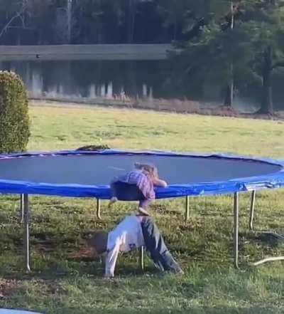 Big bro helping his little sis off the trampoline ❤️