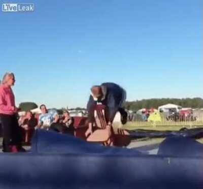 Hitting the table you're standing on with a chair