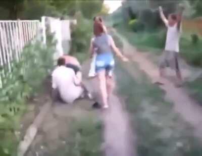 Drunken kick attempt.