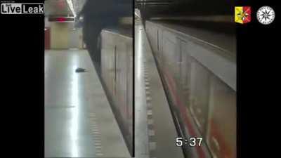 Man in train station fight almost got hit by train