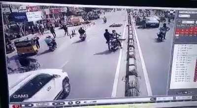 Careless man crossing roads