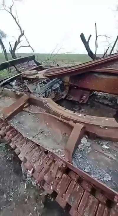 The aftermath of a hit on a Russian Javelin tank.