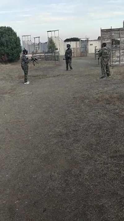 My friends shooting each other till they run out of bullets