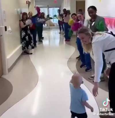 after 8 months of chemotherapy and a liver transplant, this little guy is leaving the hospital cancer free 💕