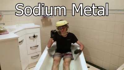 Sodium metal touches water