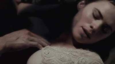 Let's get some buds together and bust huge loads on Hayley Atwells busty big titties. Moan while you cum on them