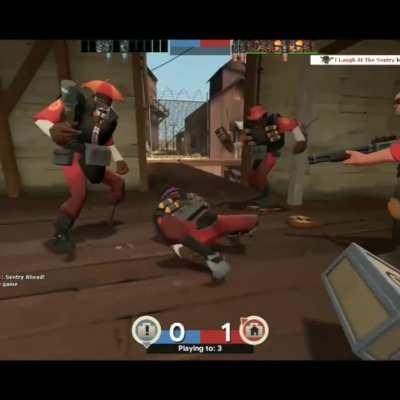 Demoman Laughs at a sentry and then everyone dies