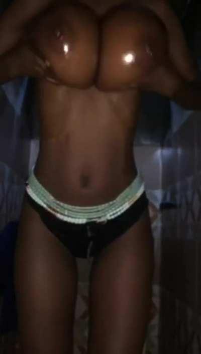 Skinny ebony huge tits