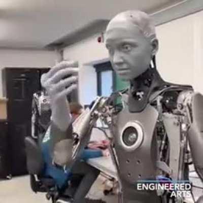 The robot wakes up and takes a deep breath - imagine this technology in 10 years