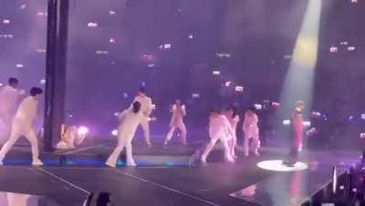 LED Panel falls on a backup dancer at a Hong Kong concert.