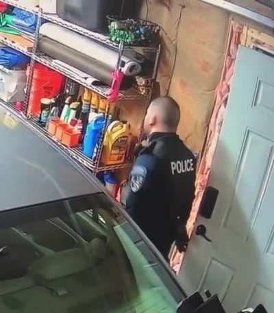 Police officer intentionally damages car with door while performing a search.