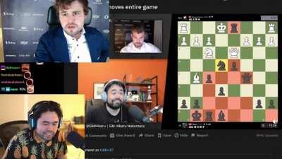 Magnus Reacts to Hikaru reacting to Hikaru premoving Magnus...