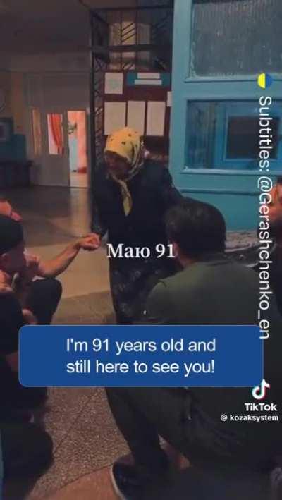 UA pov: A 91 year old Grandma is very happy to see UAF soldiers. Subtitled.