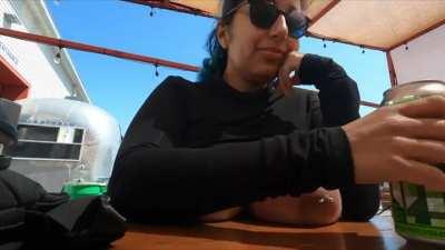 You (my best friend) have been possessing your hot busty mom. I catch you and blackmail you, saying I'll tell everybody what you've been doing unless you do everything I say for a day. I take you to a bar 