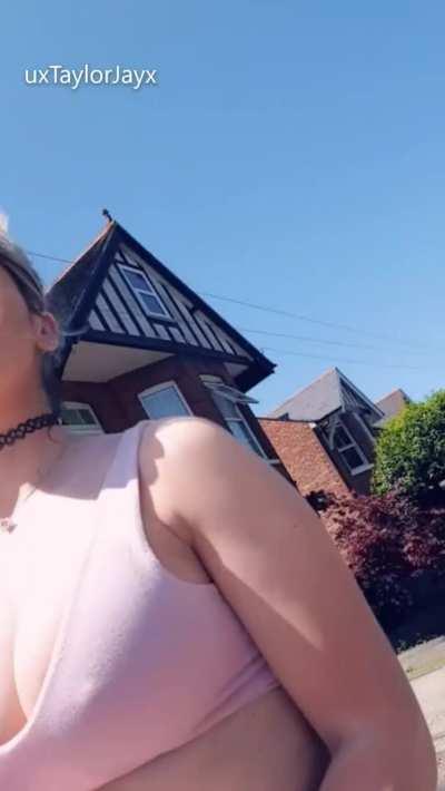 Wearing no bra, no panties and plugged in public.. It was hard to contain how horny I was on my walk into town [GIF]