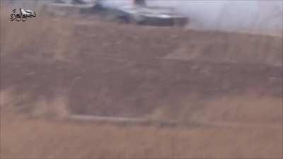 Syrian Army BMP burns after a 9K111 Fagot strike - Morek - 10/7/2015