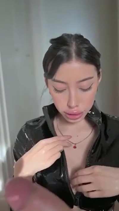 Hottie in black latex gets his load