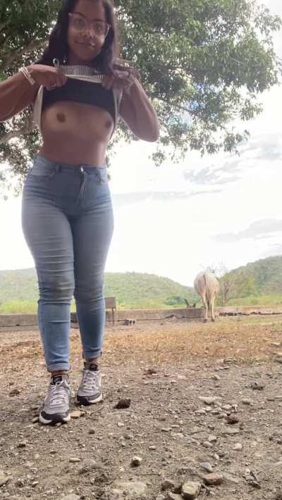 the owner of the farm caught my flashing