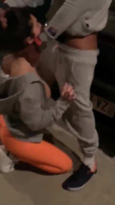 Babe gives blowjob in car park