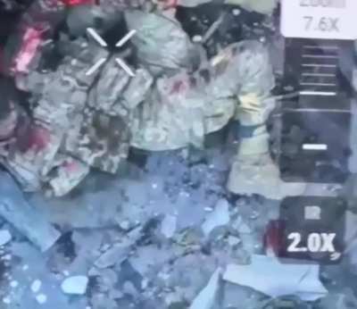 Drone footage from the knife fight between the ukrainian and russian soldiers