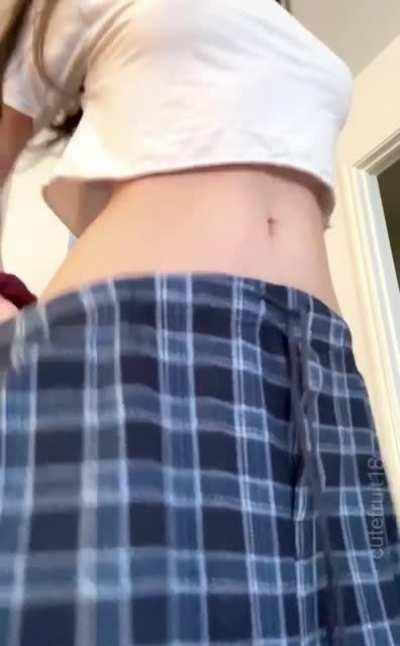 these baggy pajama pants are hiding some cake underneath them