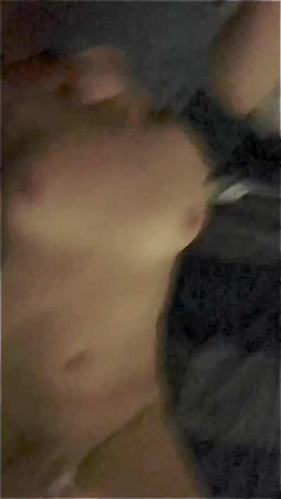 Blindfolded babe sucking cock