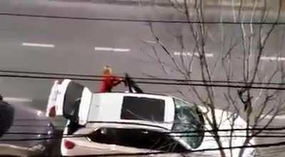 Crazy bitch destroys her boyfriend's car with a fire extinguisher because he wouldn't open the door to his apartment and was ignoring her. Turns out he was passed out due to a stroke.