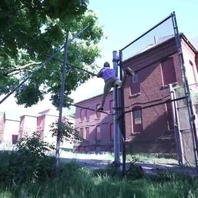 Balancing on a set of bars.