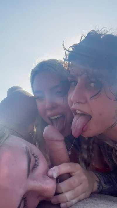 Sucking cock on the beach with an audience, who wants to watch?