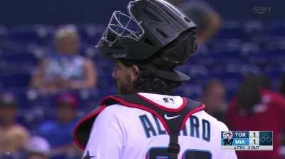 [Highlight] Jorge Alfaro waits for a foul ball to roll fair before picking it up and gifting Reese McGuire a 2 foot hit