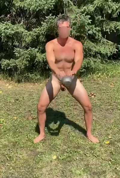 Here's a fun new one, naked kettlebell/cock swing. [M]